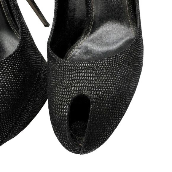 Sergio Rossi Cachet Peep Toe Textured Black Platform Stiletto Pump - Size 9 - Picture 3 of 9
